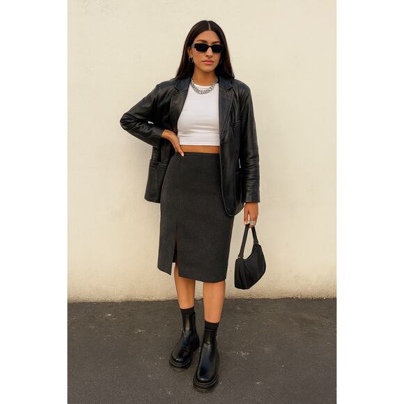 Vintage Prada Wool Midi Pencil Skirt Slit 2000s Office Gray Grey IT 42 Size 6 - Picture 1 of 7